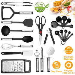 23-Piece Kitchen Utensil Set - Stainless Steel & Heat-Resistant Nylon Cooking Tools with Grater, Whisk, Spatula, Peeler, Bottle Opener & More