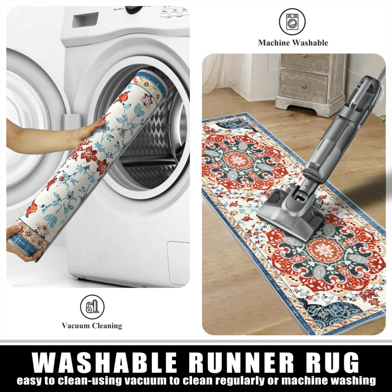 Bohemian Kitchen Rug Set - 3 Piece Non-Slip Washable Runner Rugs for Kitchen, Hallway, Laundry Room, Office & Entryway