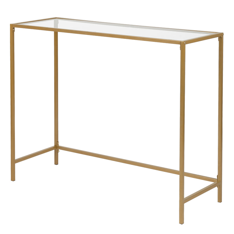 39.4" Gold Console Sofa Table – Modern Entryway Table with Tempered Glass Top & Metal Frame for Living Room, Hallway, and More