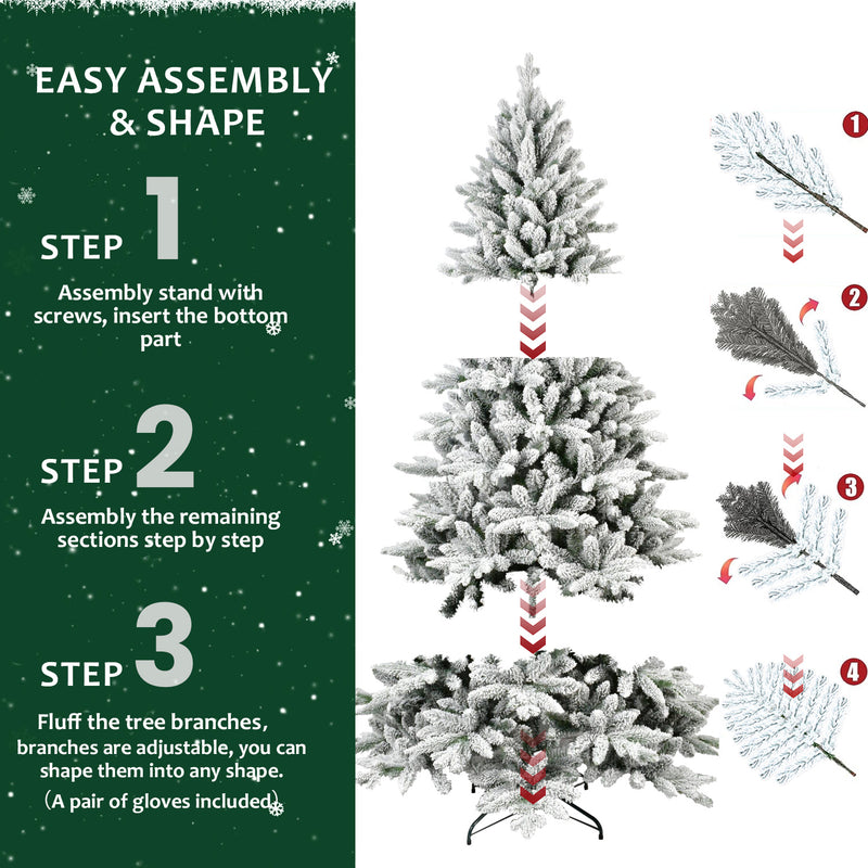 Premium Flocked Artificial Christmas Tree - PVC & PE, Eco-Friendly, Fireproof, Realistic Snowy Look