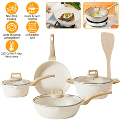 White Nonstick Granite Cookware Set - 10-Piece Pots and Pans Set for Induction & Dishwasher Safe