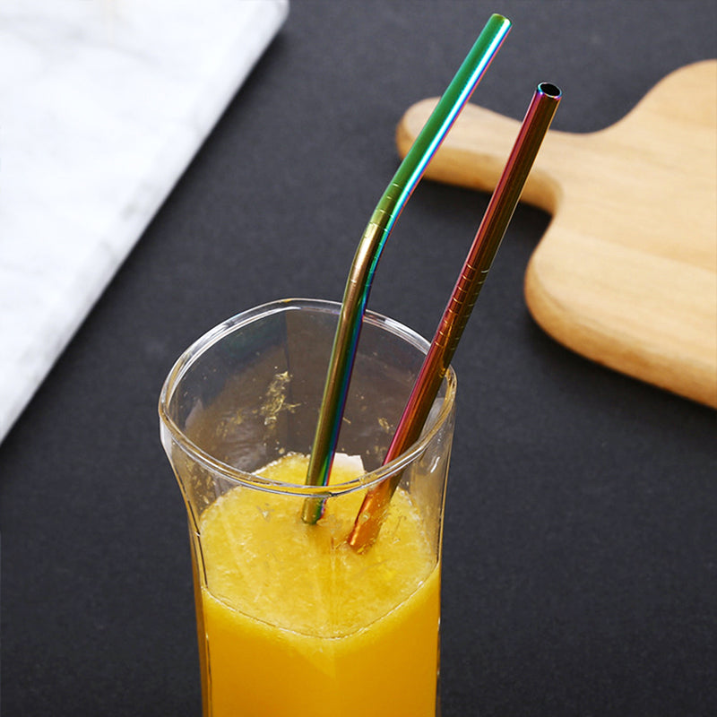 Reusable Black Straw Set - 9pcs | Bent & Straight Straws with Cleaning Brush & Storage Bag | Eco-Friendly Metal Straws for Parties, Restaurants, Home