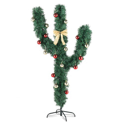 5ft PVC Christmas Tree - Cactus Shape with 400 Branches, Warm LED Lights, 8 Modes, Green