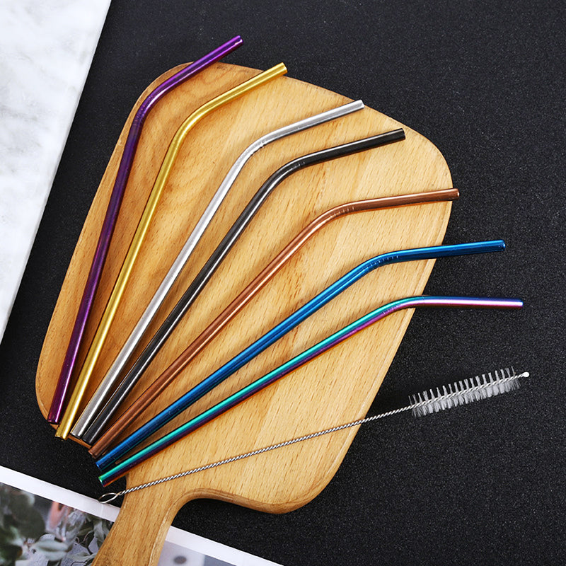 Reusable Black Straw Set - 9pcs | Bent & Straight Straws with Cleaning Brush & Storage Bag | Eco-Friendly Metal Straws for Parties, Restaurants, Home