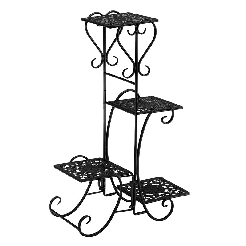 "Black Metal Plant Stand - 32.3 Inches High, 4 Square Shelves for Indoor & Outdoor Potted Plants"