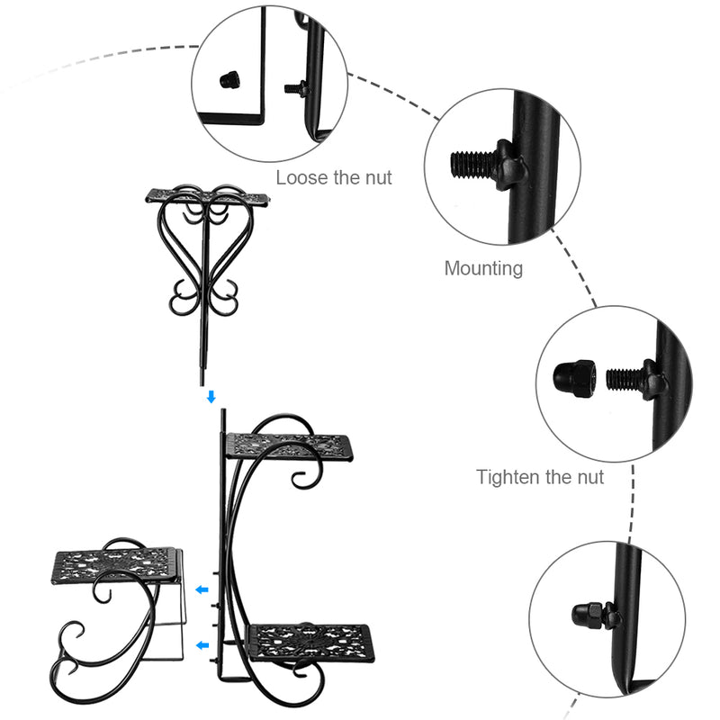 "Black Metal Plant Stand - 32.3 Inches High, 4 Square Shelves for Indoor & Outdoor Potted Plants"