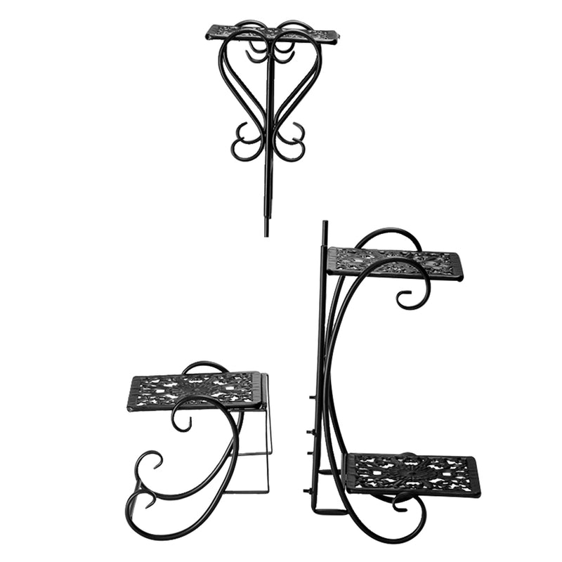 "Black Metal Plant Stand - 32.3 Inches High, 4 Square Shelves for Indoor & Outdoor Potted Plants"