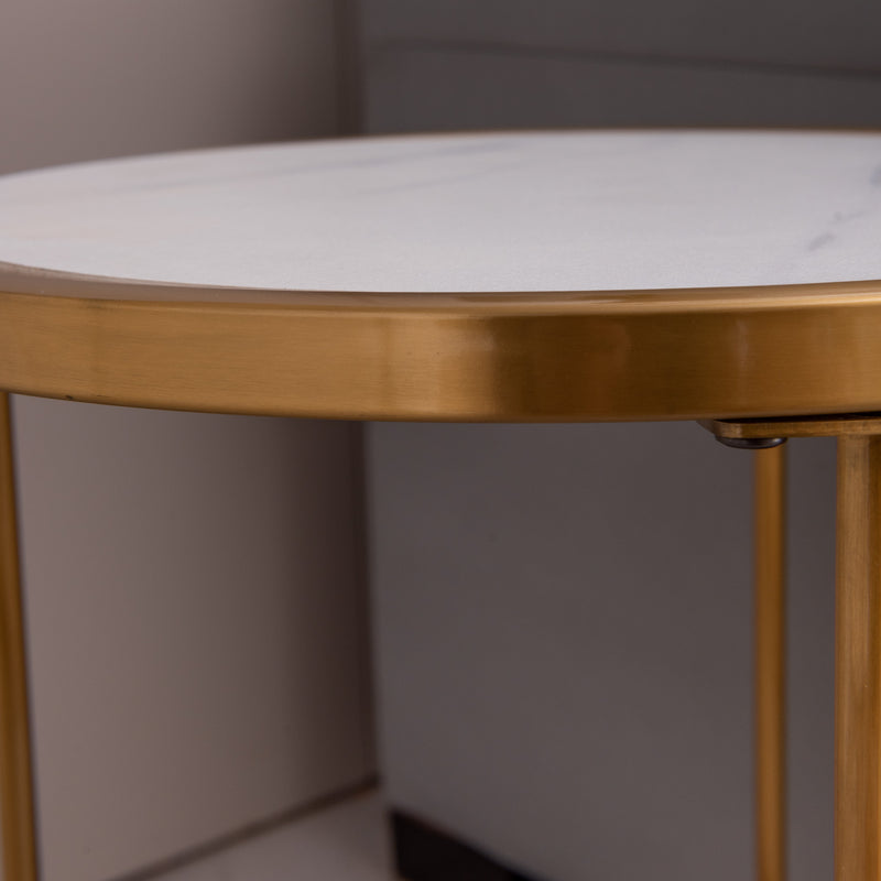 Modern Slate/Sintered Stone Round Side Table with Gold Stainless Steel Frame