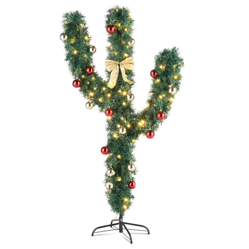 5ft PVC Christmas Tree - Cactus Shape with 400 Branches, Warm LED Lights, 8 Modes, Green