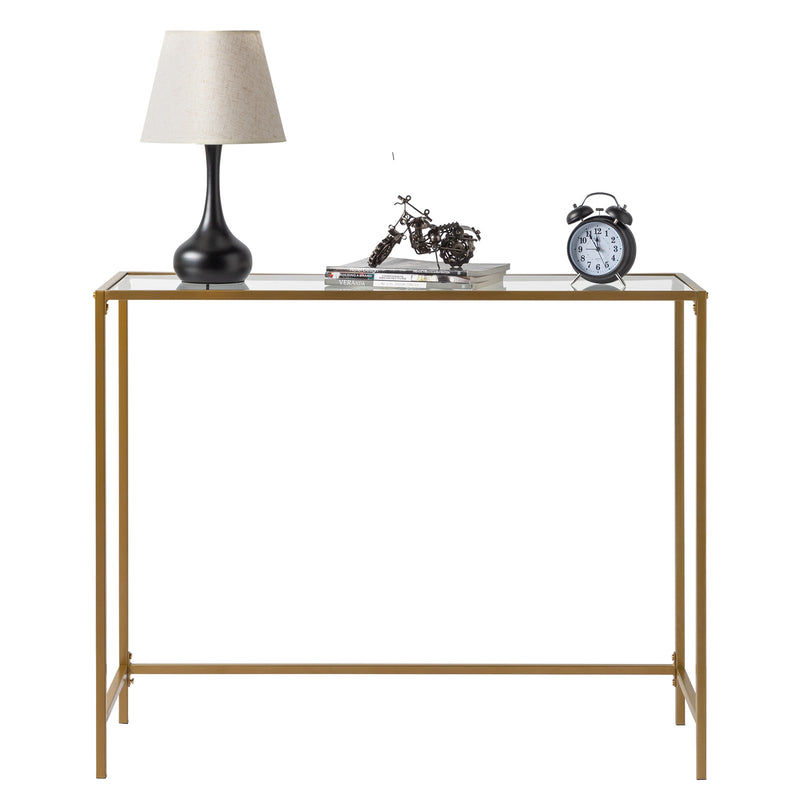 39.4" Gold Console Sofa Table – Modern Entryway Table with Tempered Glass Top & Metal Frame for Living Room, Hallway, and More