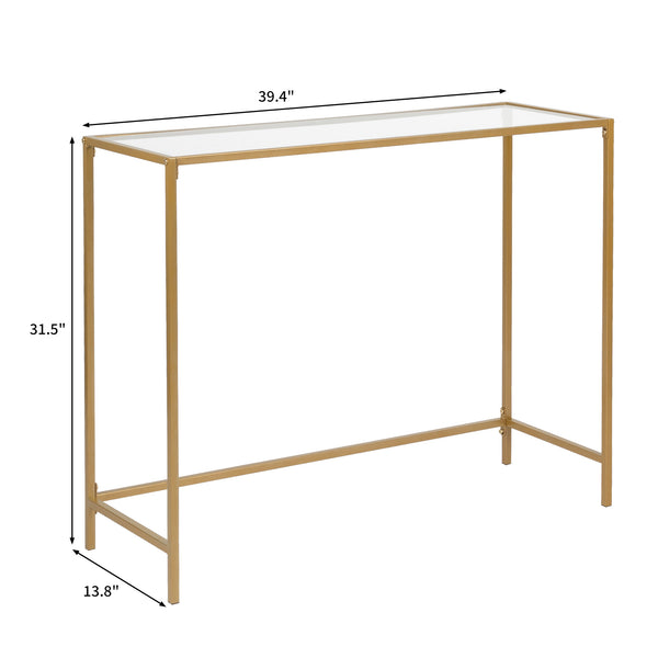 39.4" Gold Console Sofa Table – Modern Entryway Table with Tempered Glass Top & Metal Frame for Living Room, Hallway, and More