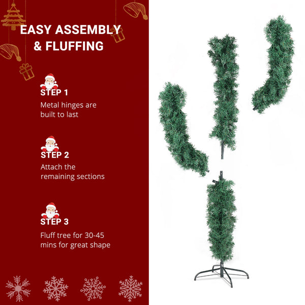 5ft PVC Christmas Tree - Cactus Shape with 400 Branches, Warm LED Lights, 8 Modes, Green