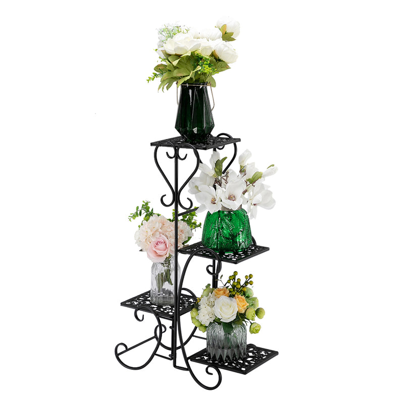 "Black Metal Plant Stand - 32.3 Inches High, 4 Square Shelves for Indoor & Outdoor Potted Plants"