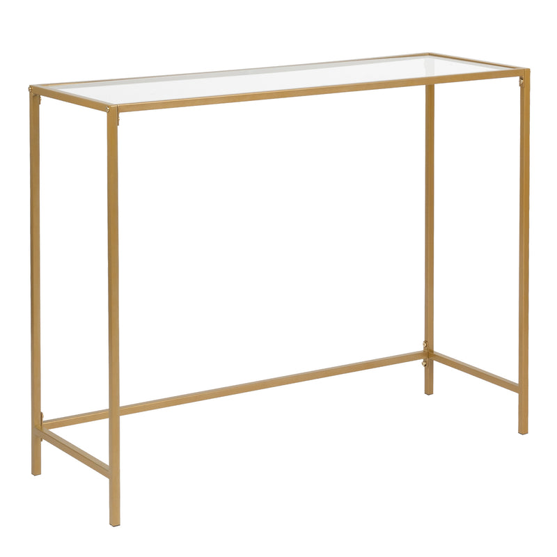 39.4" Gold Console Sofa Table – Modern Entryway Table with Tempered Glass Top & Metal Frame for Living Room, Hallway, and More