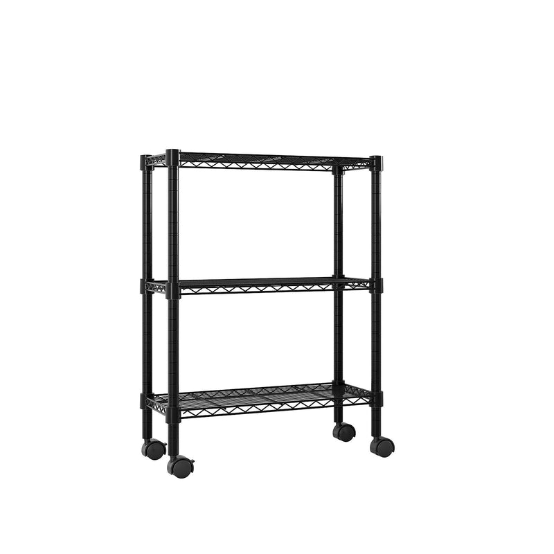 3-Layer Black Metal Utility Shelf with Wheels – Durable Storage Rack (350x600x850 mm)