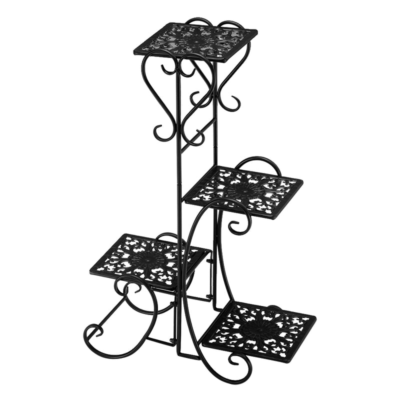 "Black Metal Plant Stand - 32.3 Inches High, 4 Square Shelves for Indoor & Outdoor Potted Plants"