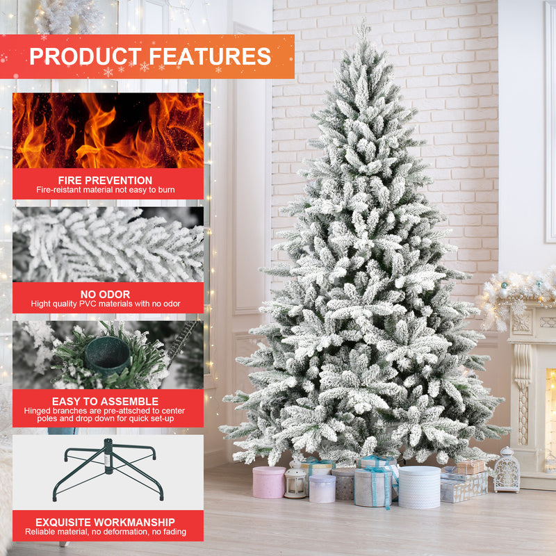 Premium Flocked Artificial Christmas Tree - PVC & PE, Eco-Friendly, Fireproof, Realistic Snowy Look