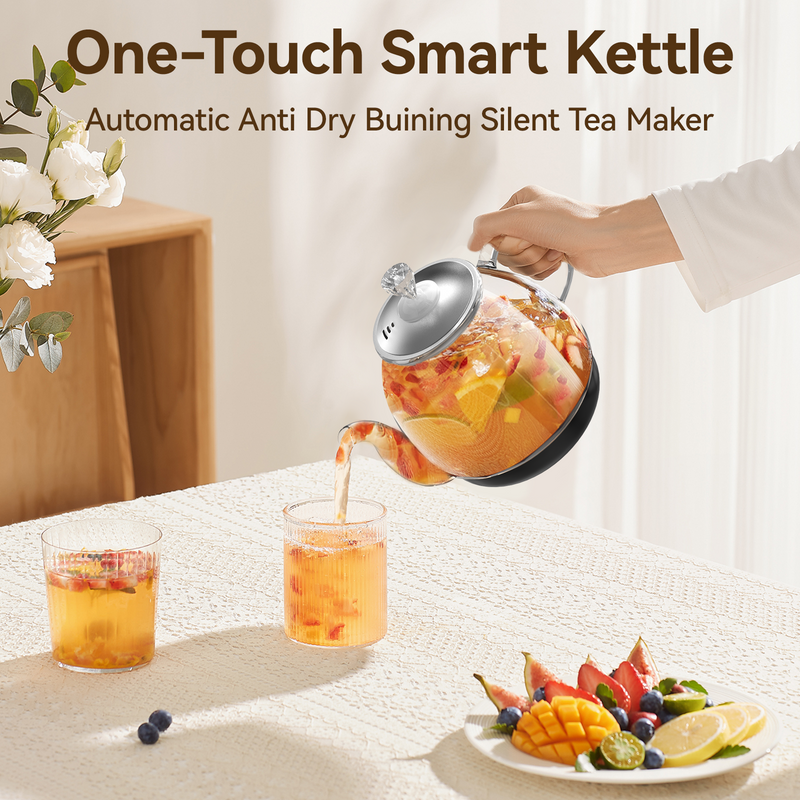 Electric Glass Tea Maker & Kettle - 0.8L, 800W | Smart Temperature Control & Timer | Dual Steep & Brew Modes | Cordless & Compact Design