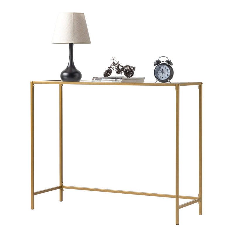 39.4" Gold Console Sofa Table – Modern Entryway Table with Tempered Glass Top & Metal Frame for Living Room, Hallway, and More