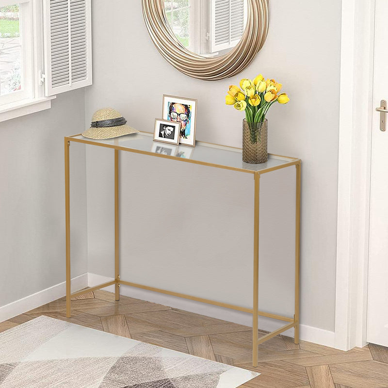 39.4" Gold Console Sofa Table – Modern Entryway Table with Tempered Glass Top & Metal Frame for Living Room, Hallway, and More