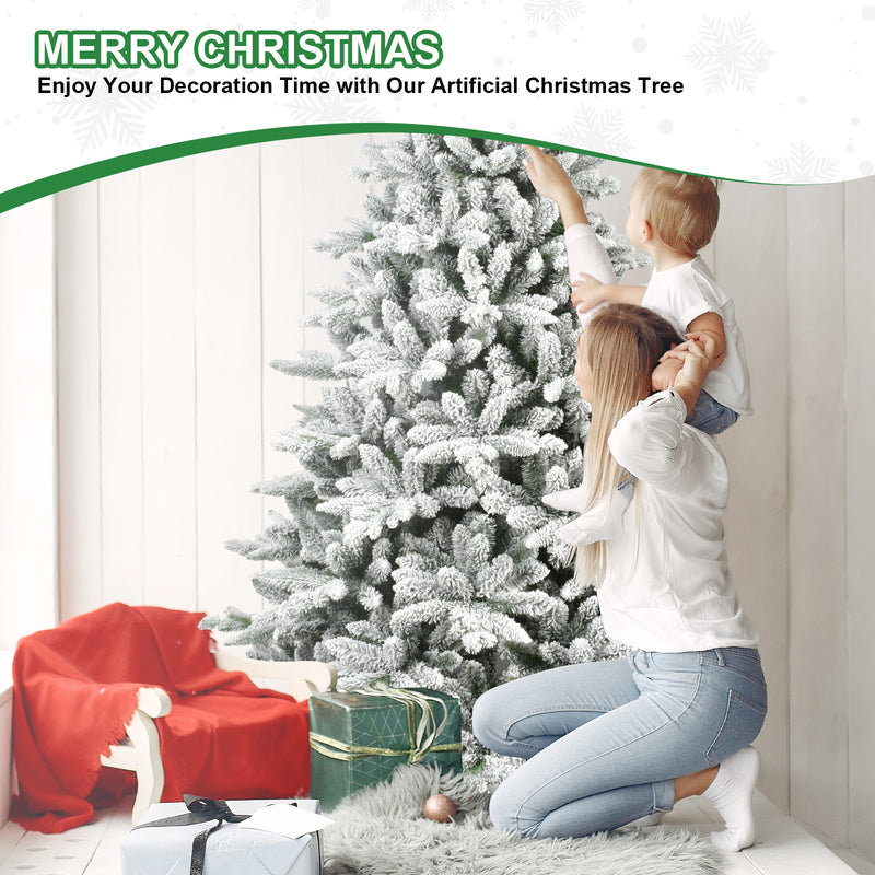 Premium Flocked Artificial Christmas Tree - PVC & PE, Eco-Friendly, Fireproof, Realistic Snowy Look