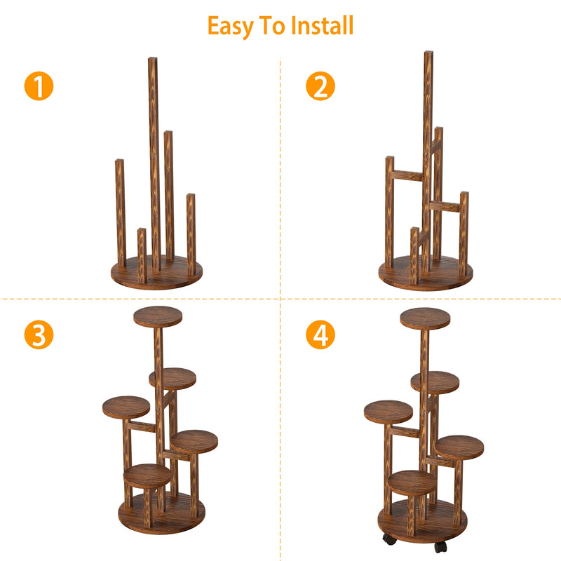 Stylish Tiered Wooden Plant Stands with Wheels - Indoor & Outdoor Garden Decor