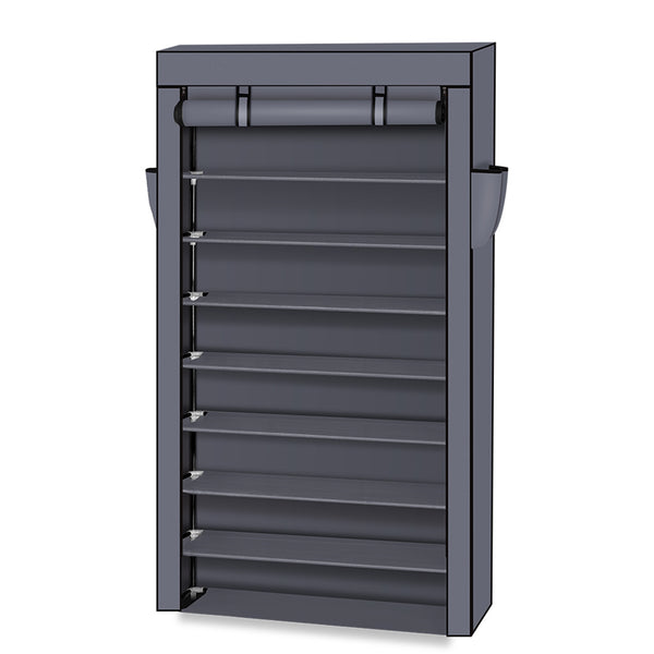 10 Tiers Shoe Rack with Dustproof Cover – Gray | Space-Saving Shoe Storage Cabinet Organizer