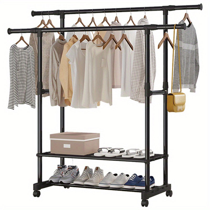 1PC Floor-Mounted Clothes Hanger | Movable Vertical Clothes Rack with Pulleys | Retractable & Lifting Storage Solution