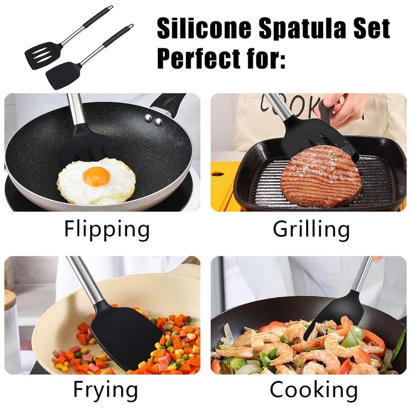 Heat-Resistant Silicone Spatula Turner Set – Non-Stick Kitchen Utensils for Cooking Eggs, Fish, Pancakes & More (Pack of 2, Khaki)