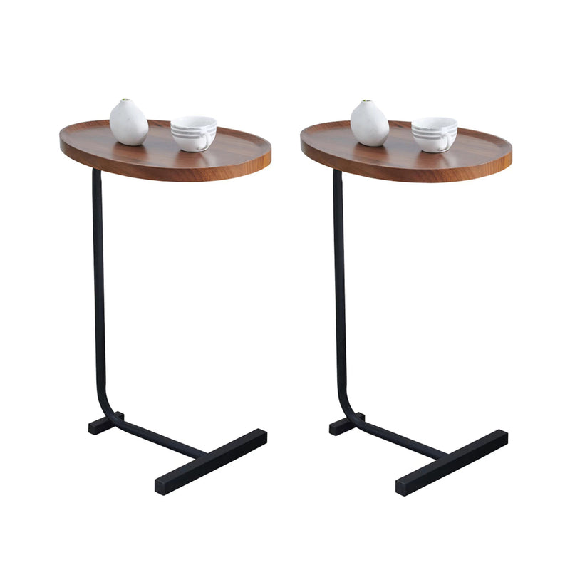 "2-Piece Brown C-Shaped Side Tables - Small Sofa Tables for Small Spaces, Living Room & Bedroom"