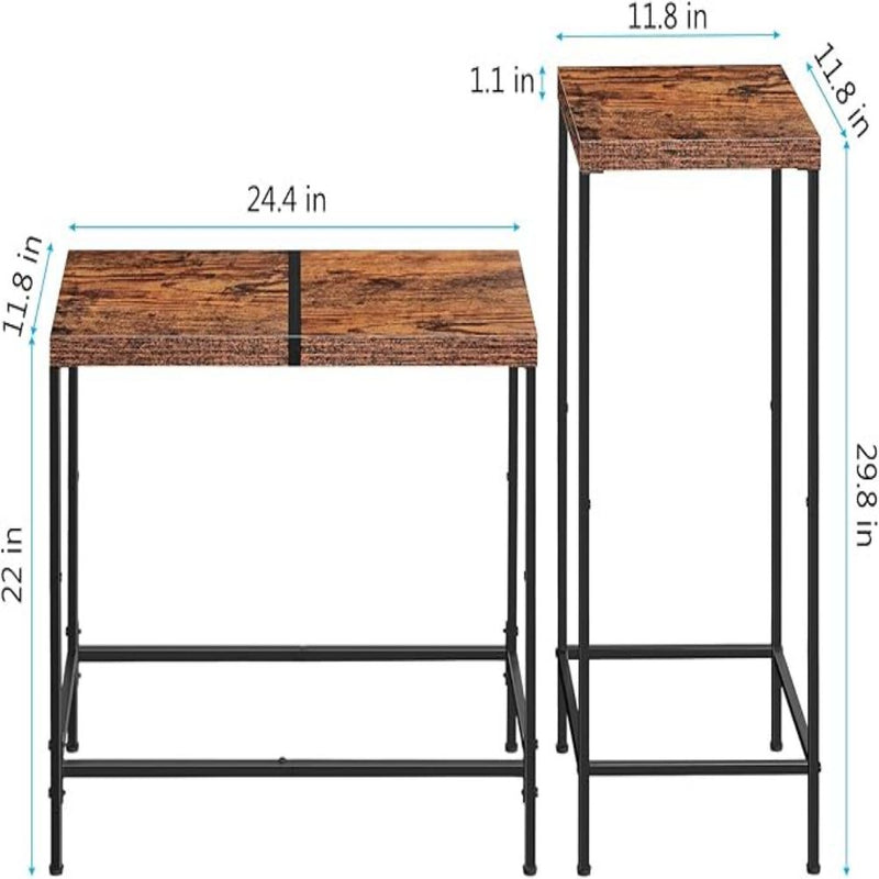 Narrow Console Table Set of 2 - Rustic Brown, Tall Long Sofa & Hallway Side Tables for Living Room, Bedroom, or Dorm