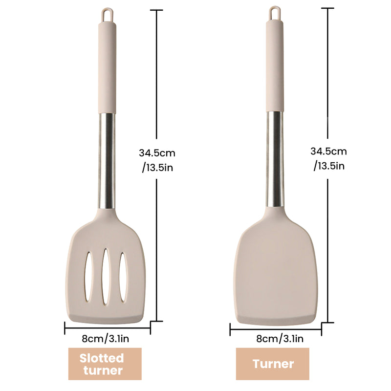 Heat-Resistant Silicone Spatula Turner Set – Non-Stick Kitchen Utensils for Cooking Eggs, Fish, Pancakes & More (Pack of 2, Khaki)