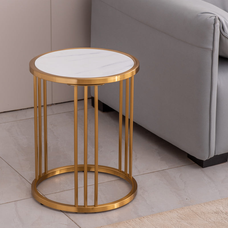 Modern Slate/Sintered Stone Round Side Table with Gold Stainless Steel Frame