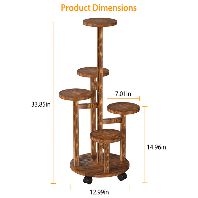 Stylish Tiered Wooden Plant Stands with Wheels - Indoor & Outdoor Garden Decor