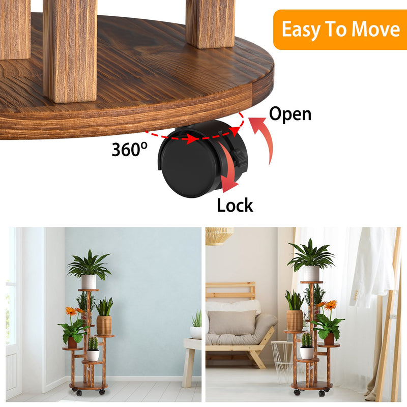 Stylish Tiered Wooden Plant Stands with Wheels - Indoor & Outdoor Garden Decor