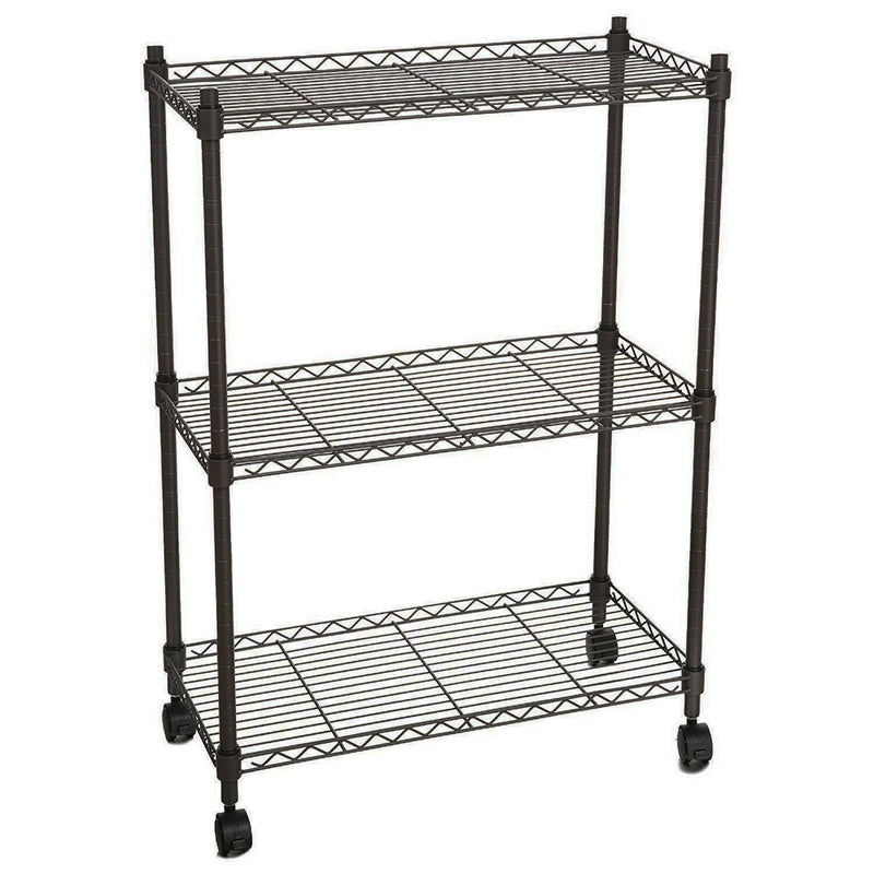 3-Layer Black Metal Utility Shelf with Wheels – Durable Storage Rack (350x600x850 mm)