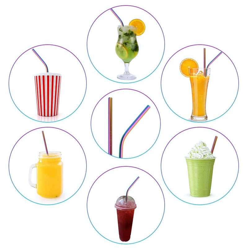 Reusable Black Straw Set - 9pcs | Bent & Straight Straws with Cleaning Brush & Storage Bag | Eco-Friendly Metal Straws for Parties, Restaurants, Home
