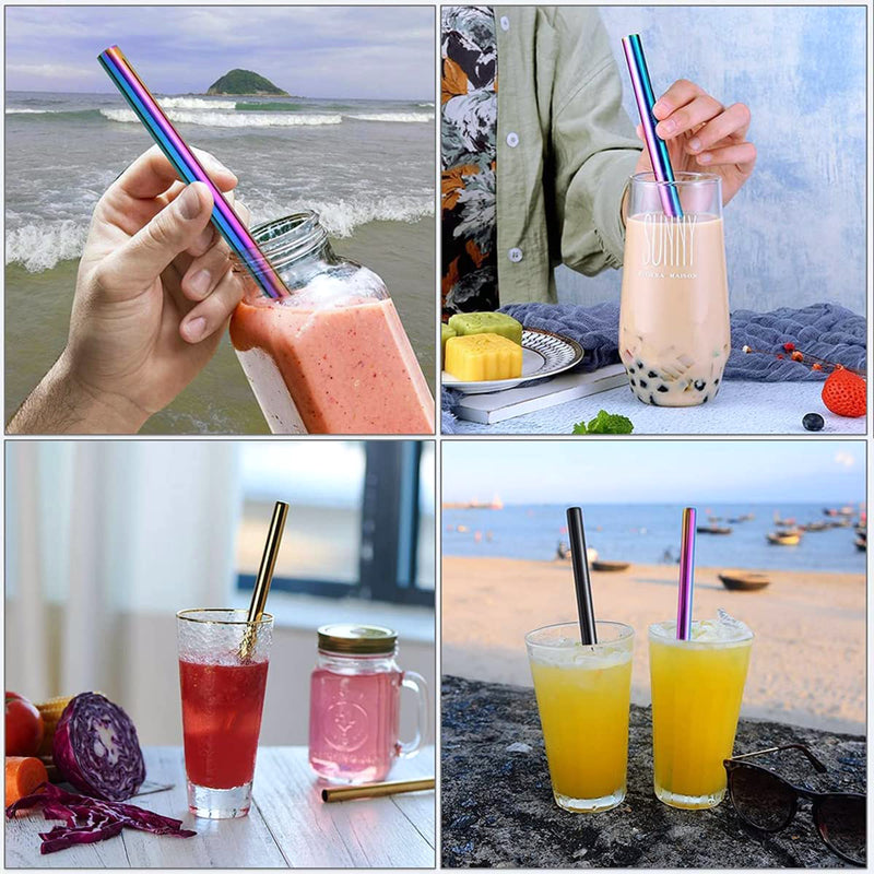 Reusable Black Straw Set - 9pcs | Bent & Straight Straws with Cleaning Brush & Storage Bag | Eco-Friendly Metal Straws for Parties, Restaurants, Home