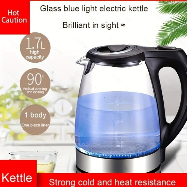 Premium 1.7L Glass Electric Kettle – 1200W Fast Boil, Stainless Steel Filter & Inner Lid, BPA-Free, Wide Opening, Tea & Hot Water Boiler – Black