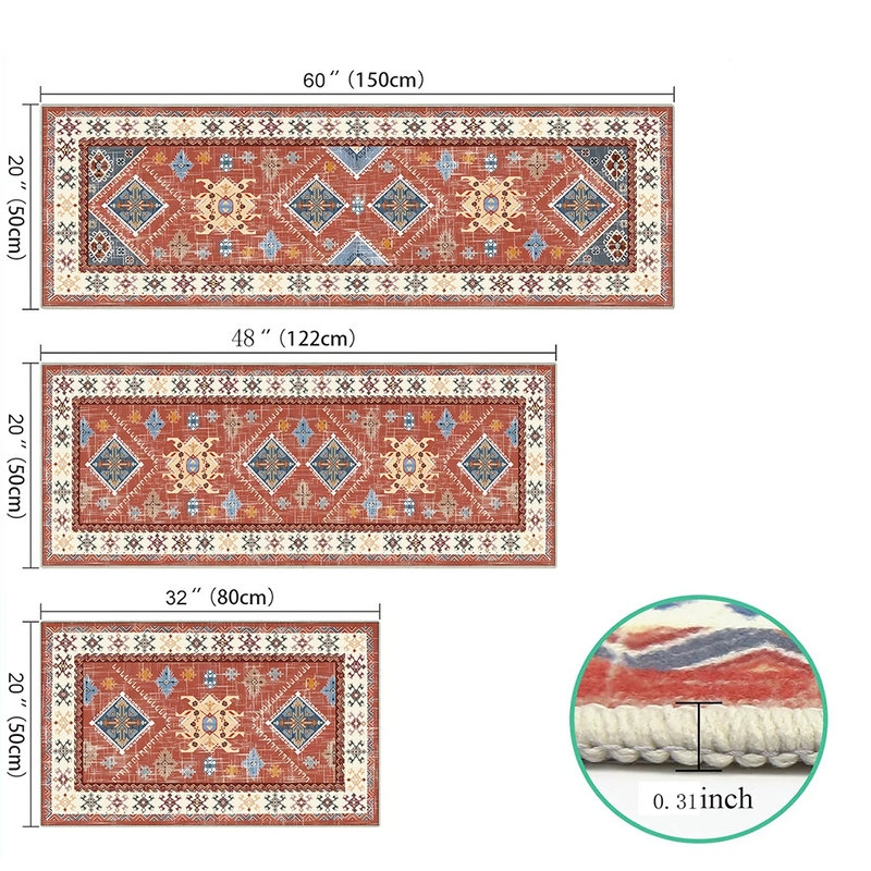 Non-Slip Kitchen Rug Set - 3 Piece Washable Kitchen Mats with Runner | Thick Cushioned Floor Mats for Kitchen, Hallway, Laundry & Home Decor