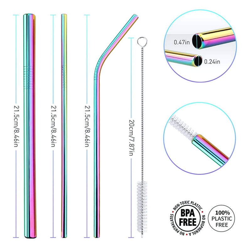 Reusable Black Straw Set - 9pcs | Bent & Straight Straws with Cleaning Brush & Storage Bag | Eco-Friendly Metal Straws for Parties, Restaurants, Home