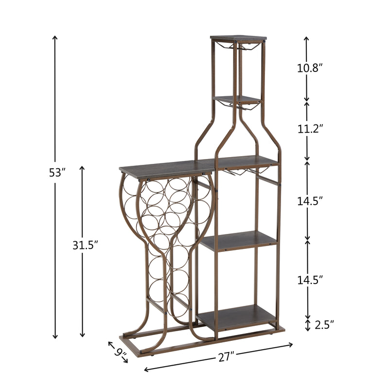 Grey 11 Bottle Wine Rack – 5 Tier Freestanding Wine Rack with Hanging Glass Holder & Storage Shelves – Wine Storage for Kitchen, Dining Room, Home Bar