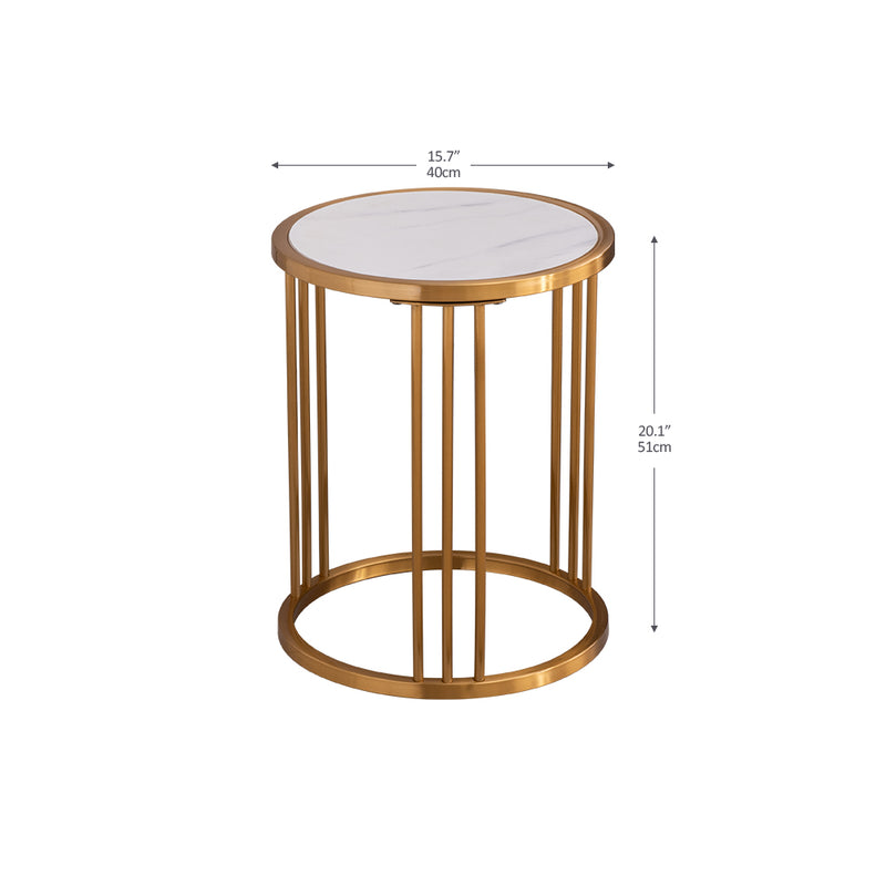 Modern Slate/Sintered Stone Round Side Table with Gold Stainless Steel Frame