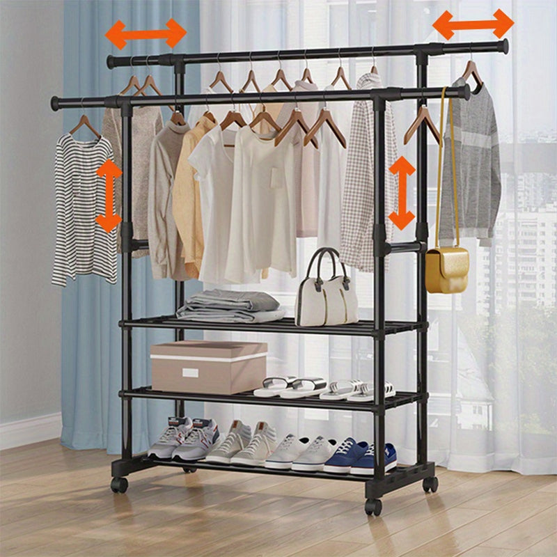 1PC Floor-Mounted Clothes Hanger | Movable Vertical Clothes Rack with Pulleys | Retractable & Lifting Storage Solution