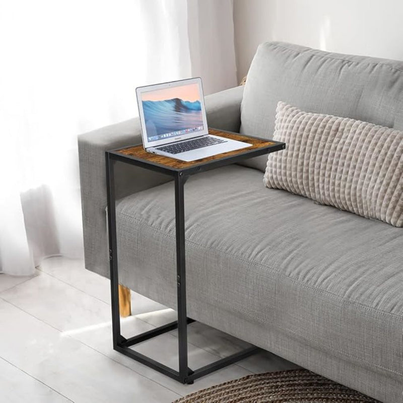 Melos C-Shaped End Table | Rustic Brown Side Table for Couch & Living Room