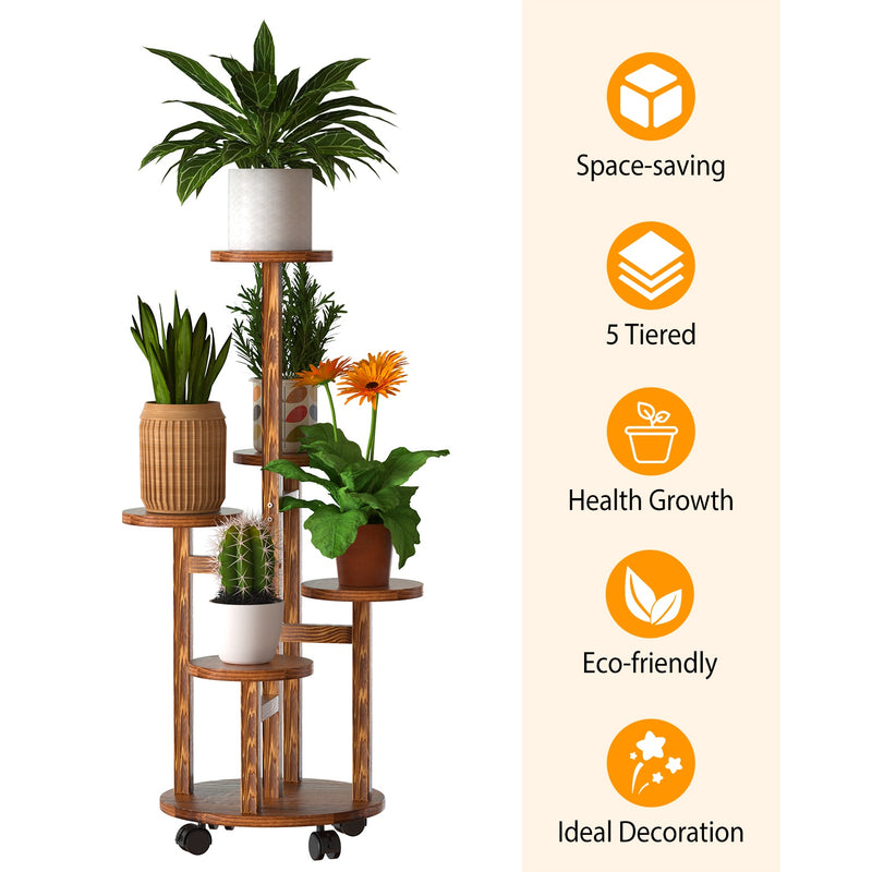 Stylish Tiered Wooden Plant Stands with Wheels - Indoor & Outdoor Garden Decor