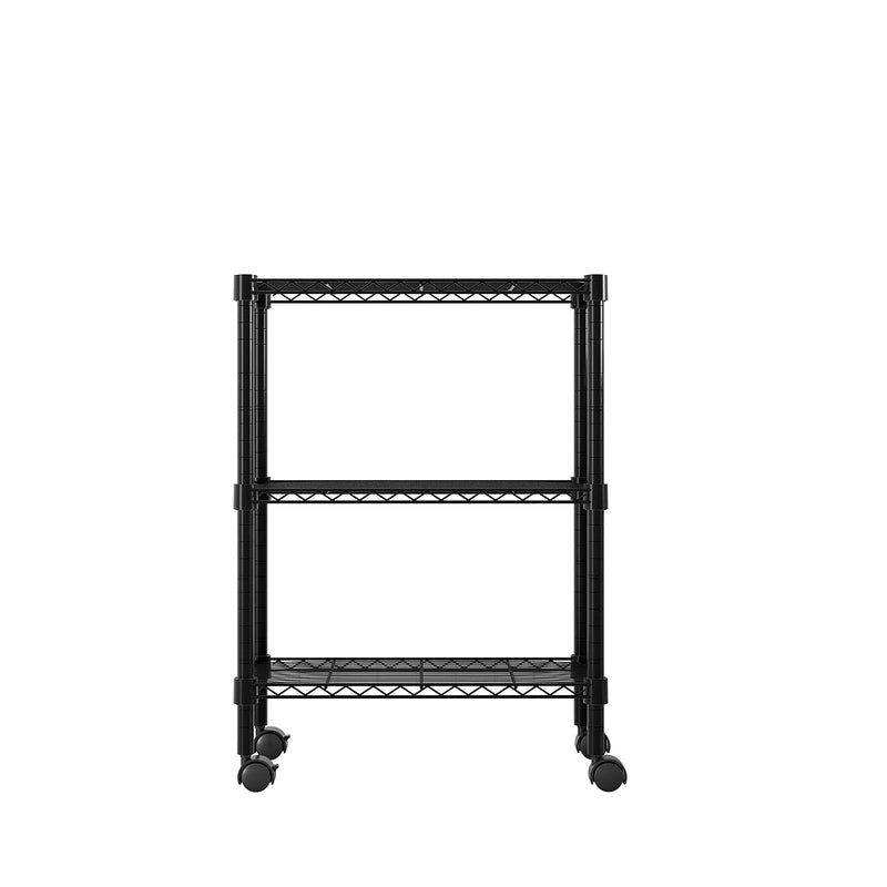 3-Layer Black Metal Utility Shelf with Wheels – Durable Storage Rack (350x600x850 mm)