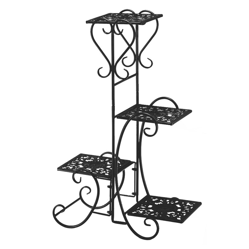 "Black Metal Plant Stand - 32.3 Inches High, 4 Square Shelves for Indoor & Outdoor Potted Plants"