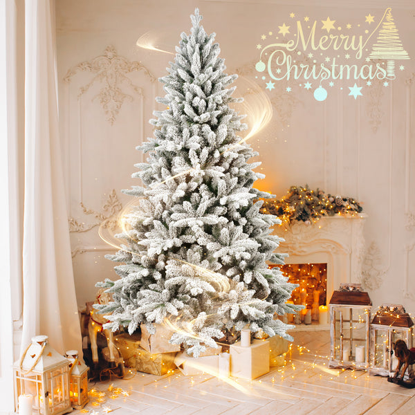 Premium Flocked Artificial Christmas Tree - PVC & PE, Eco-Friendly, Fireproof, Realistic Snowy Look