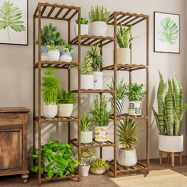 Multi-Tier Wooden Plant Stand - 11 Potted Flower Shelf Rack for Indoor & Outdoor Use